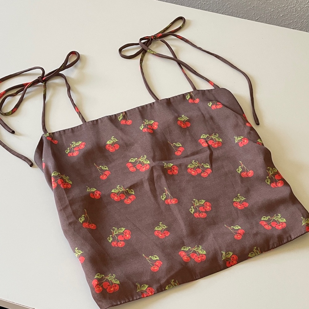 Urban Outfitters Crop Camisole Tie Top Cherries Print Cami Coastal Y2K